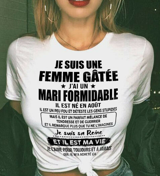 AOÛT - FEMME GÂTÉE - MARI FORMIDABLE - TENDRESSE & GUERRIER - REINE & VIE - CADEAU PARFAIT DU MARI À SA FEMME - LUAN08 (SKU2609-241-08)