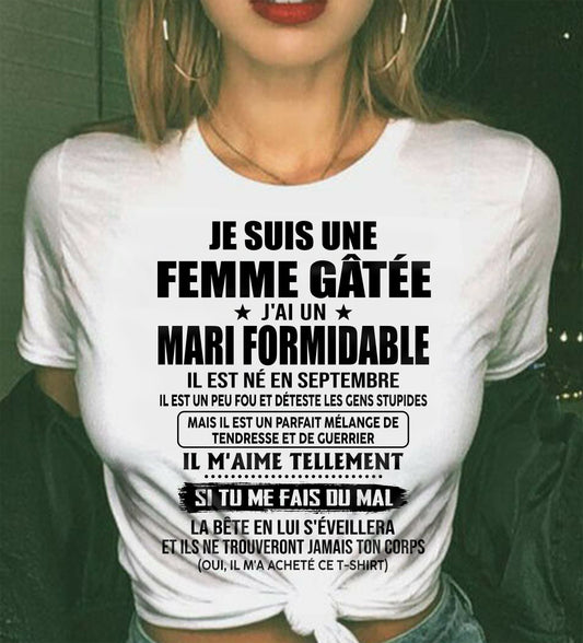 SEPTEMBRE - FEMME GÂTÉE - MARI FORMIDABLE - UN PEU FOU - TENDRESSE & GUERRIER - CADEAU PARFAIT DU MARI À SA FEMME - LUAN09 (SKU2609-209-09)