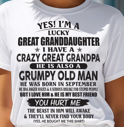 SEPTEMBER - LUCKY GREAT GRANDDAUGHTER OF CRAZY GREAT GRANDPA - PERFECT GIFT FROM GREAT GRANDPA - LUAN09 (SKU12-287-09)