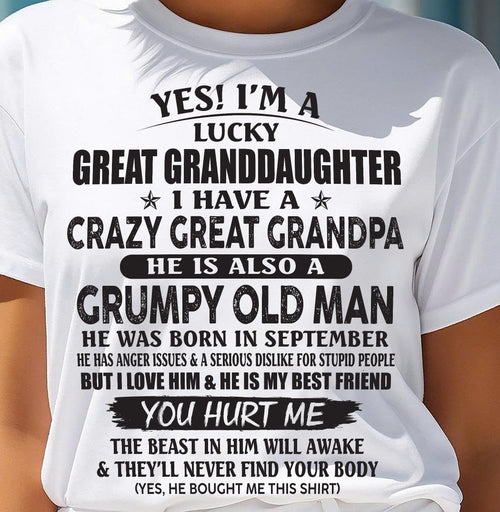 SEPTEMBER - LUCKY GREAT GRANDDAUGHTER OF CRAZY GREAT GRANDPA - PERFECT GIFT FROM GREAT GRANDPA - LUAN09 (SKU12-287-09)