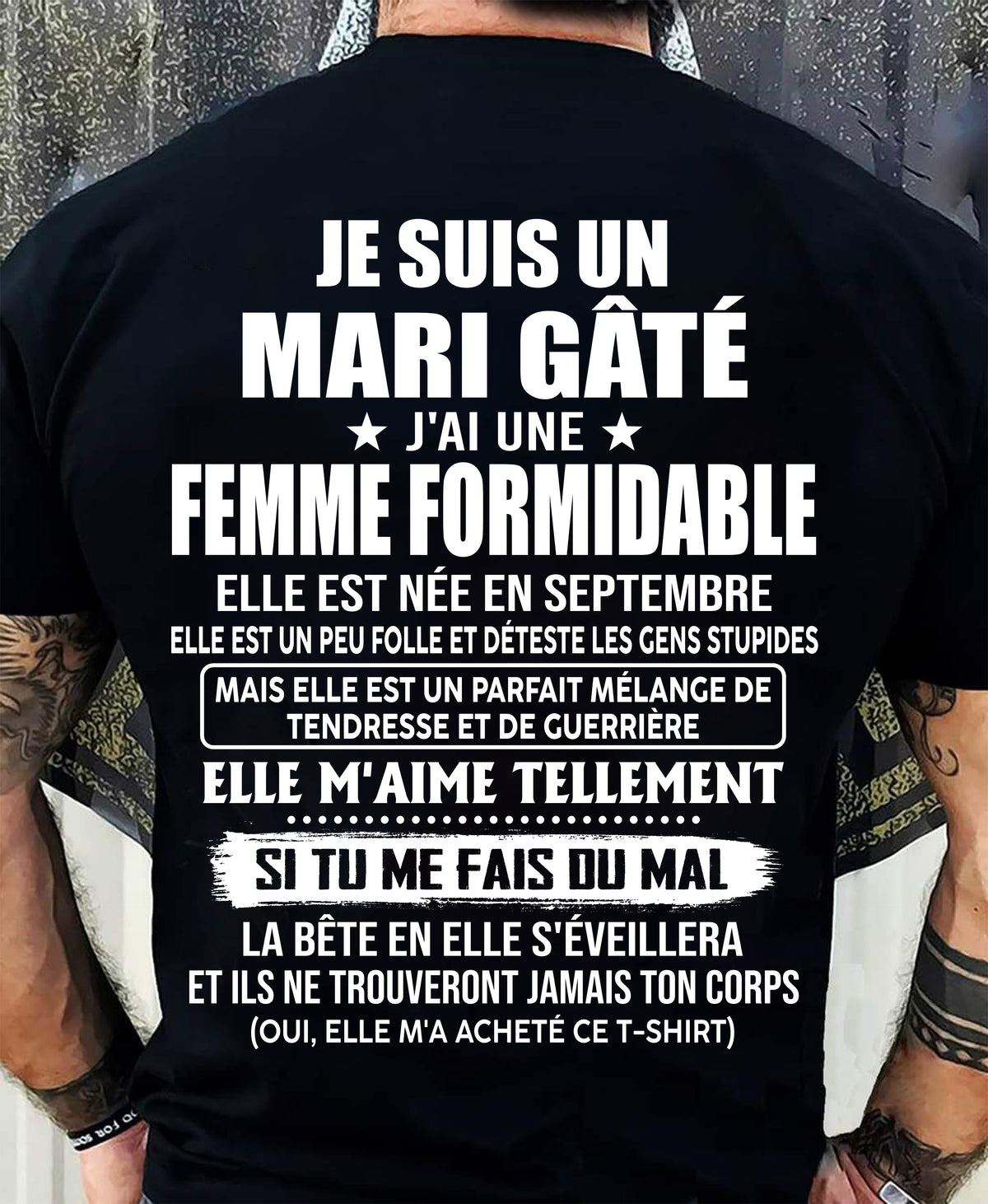 SEPTEMBRE - MARI GÂTÉ - FEMME FORMIDABLE - UN PEU FOLLE - TENDRESSE & GUERRIÈRE - CADEAU PARFAIT DE LA FEMME À SON MARI - LUAN09 (SKU2609-207-09)