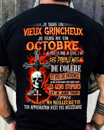 Je Suis Un Vieux Grincheux Né en Octobre – T-Shirt Homme Fort Caractère - LUAN10 (SKU26T-01141-10)