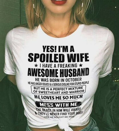 OCTOBER - SPOILED WIFE - FREAKING AWESOME HUSBAND - SWEETHEART & WARRIOR - PERFECT GIFT FROM HUSBAND TO WIFE - LUAN10 (SKU2609-283-10)