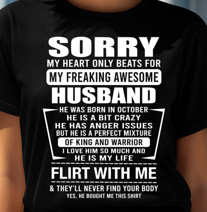 October - My Freaking Awesome Husband T-Shirt – Funny Gift From Husband - LUAN10 (SKU2606-344-10)