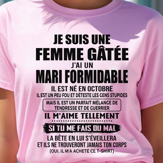 OCTOBRE - FEMME GÂTÉE - MARI FORMIDABLE - TENDRESSE & GUERRIER - CADEAU PARFAIT DU MARI À SA FEMME - FR10/LUAN10 (SKU2608-631-10)