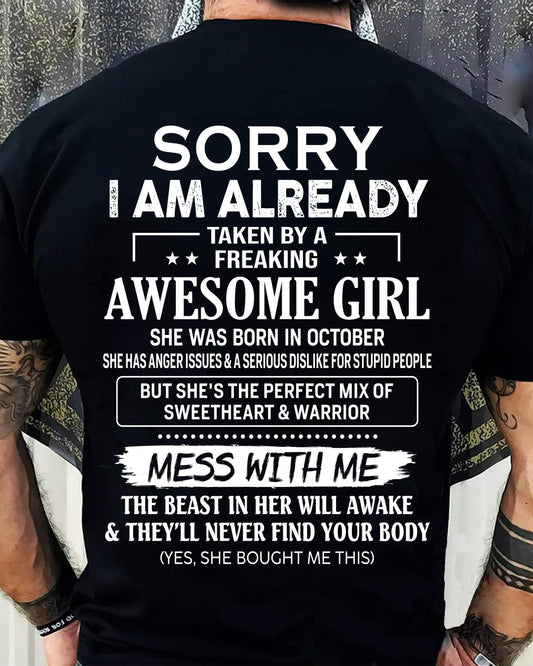 OCTOBER - TAKEN MAN - FREAKING AWESOME GIRL - SWEETHEART & WARRIOR - PERFECT GIFT FROM WIFE/GIRLFRIEND TO HUSBAND/BOYFRIEND - LUAN10 (SKU2609-279-10)