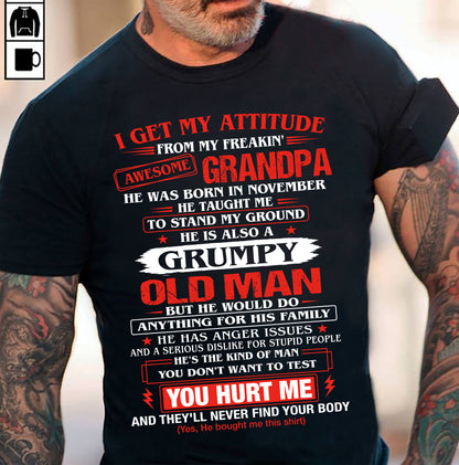 NOVEMBER AWESOME GRANDPA T-SHIRT – PROUD GRANDSON GIFT FROM GRANDPA - LUAN11 (SKU2607-322-11)