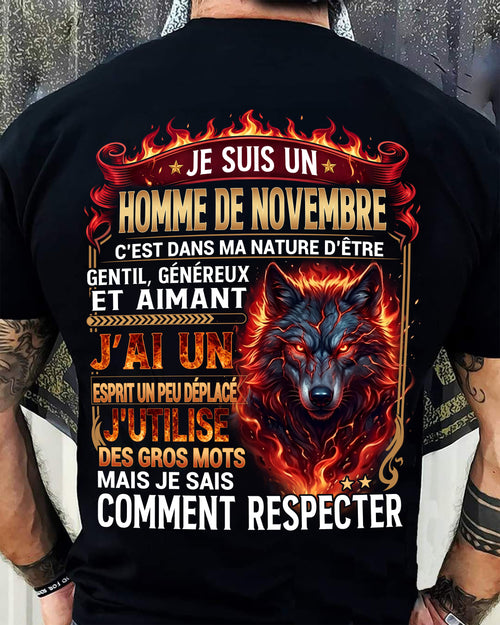 NOVEMBRE - ESPRIT MALICIEUX MAIS SAIT RESPECTER - T-SHIRT ANNIVERSAIRE HOMME - IMPRESSION DTG PREMIUM - LUAN11 (SKU2604-87-11)