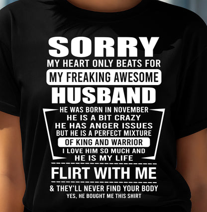 November - My Freaking Awesome Husband T-Shirt – Funny Gift From Husband - LUAN11 (SKU2606-344-11)