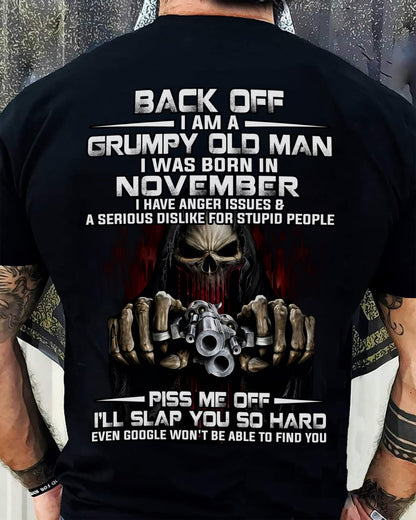 November - Grumpy Old Man T-Shirt – Funny Skull Gun Graphic Tee for Men - LUAN11 (SKU09-109-11)