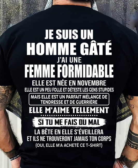 NOVEMBRE - HOMME GÂTÉ - FEMME FORMIDABLE - TENDRESSE & GUERRIÈRE - CADEAU PARFAIT DE LA FEMME À SON MARI - LUAN11 (SKU2609-73-11)