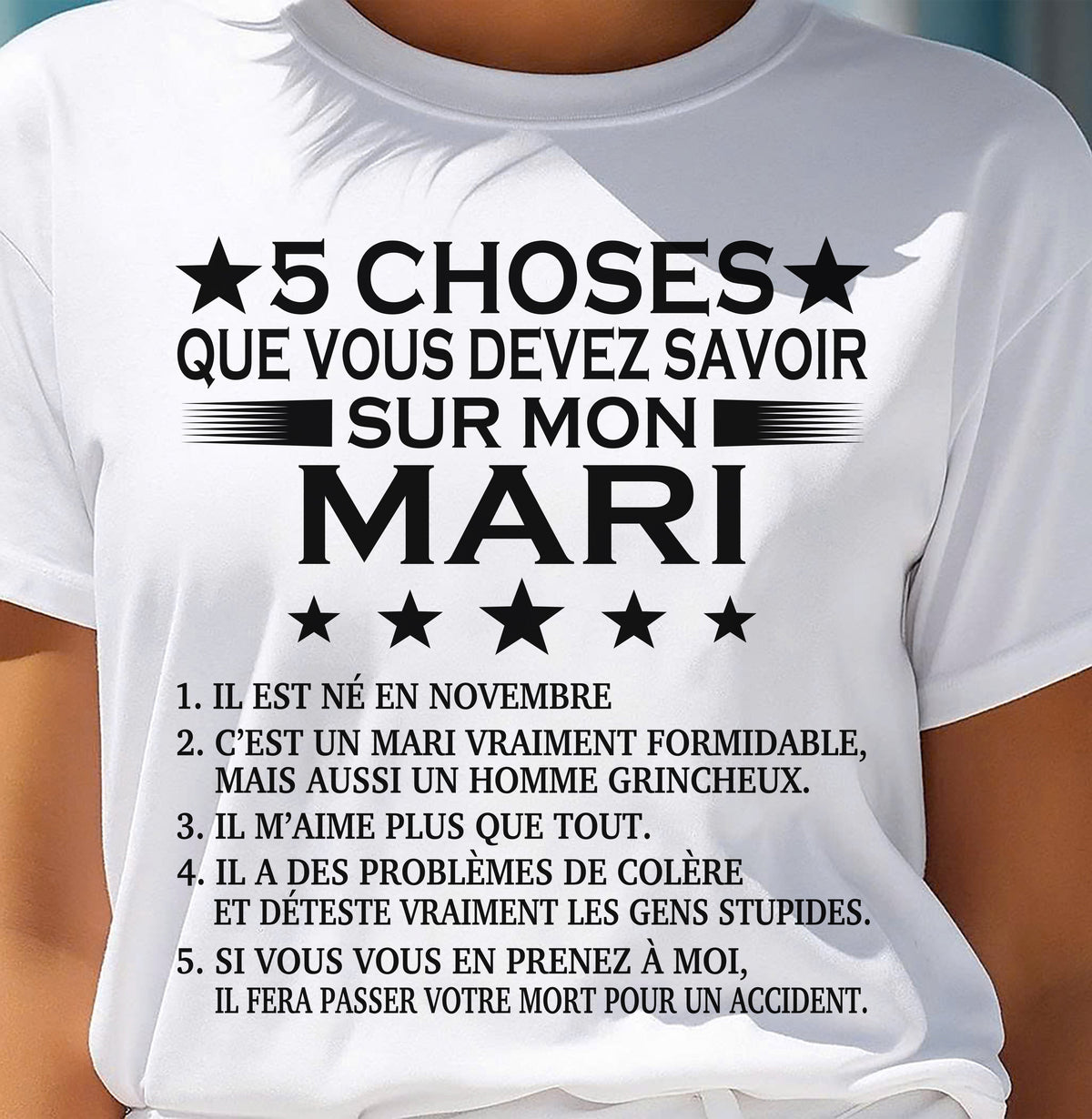 NOVEMBRE - 5 CHOSES QUE VOUS DEVEZ SAVOIR SUR MON MARI - T-SHIRT CADEAU DU MARI - FR/LUAN11 (SKU2605-257-11)