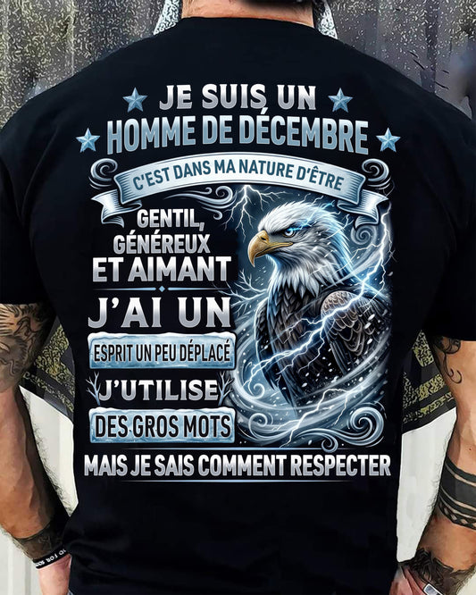 DÉCEMBRE - ESPRIT MALICIEUX MAIS SAIT RESPECTER - T-SHIRT ANNIVERSAIRE HOMME - IMPRESSION DTG PREMIUM - LUAN12 (SKU2604-86-12)