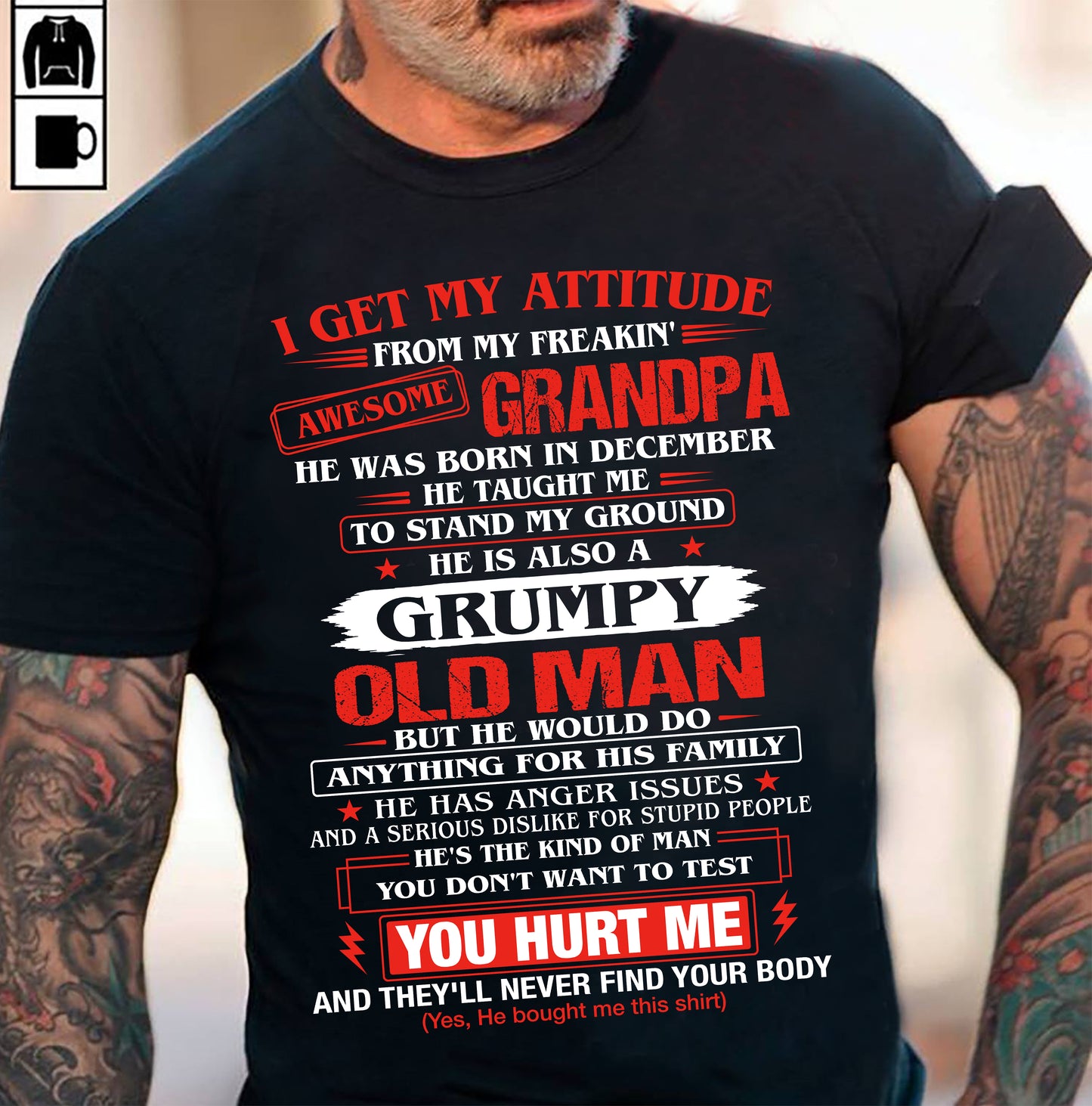 DECEMBER AWESOME GRANDPA T-SHIRT – PROUD GRANDSON GIFT FROM GRANDPA - LUAN12 (SKU2607-322-12)