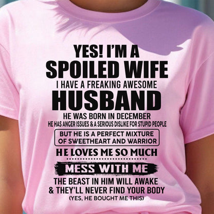 DECEMBER - SPOILED WIFE - FREAKING AWESOME HUSBAND - SWEETHEART & WARRIOR - PERFECT GIFT FROM HUSBAND TO WIFE - LUAN12 (SKU2608-503-12)