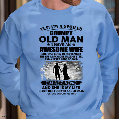 SEPTEMBER - SPOILED GRUMPY OLD MAN - AWESOME WIFE - BACKBONE OF STEEL & HEART OF GOLD - PERFECT GIFT FROM WIFE TO HUSBAND - LUAN09 (SKU2609-369-09)
