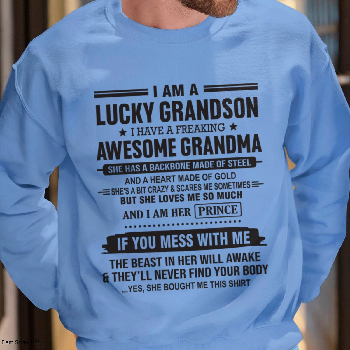 I Am A Lucky Grandson T-Shirt – Birthday Gift From Grandma / Woman - luan00 (SKU11-29-00)