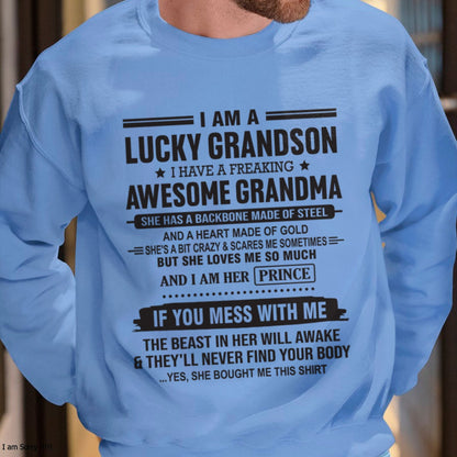 I Am A Lucky Grandson T-Shirt – Birthday Gift From Grandma / Woman - luan00 (SKU11-29-00)