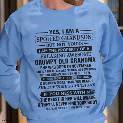 Yes I’m A Stubborn Grandson T-Shirt – Birthday Gift From November Grandma / Woman - luan11 (SKU10-171-11)
