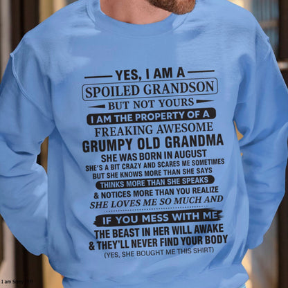 Yes I’m A Stubborn Grandson T-Shirt – Birthday Gift From August Grandma / Woman - luan08 (SKU10-171-08)