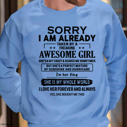 Sorry I Am Already Taken By A Freaking Awesome Girl - Gift For Husband From Wife - LUAN00 (SKU-TSRGIRL-00)