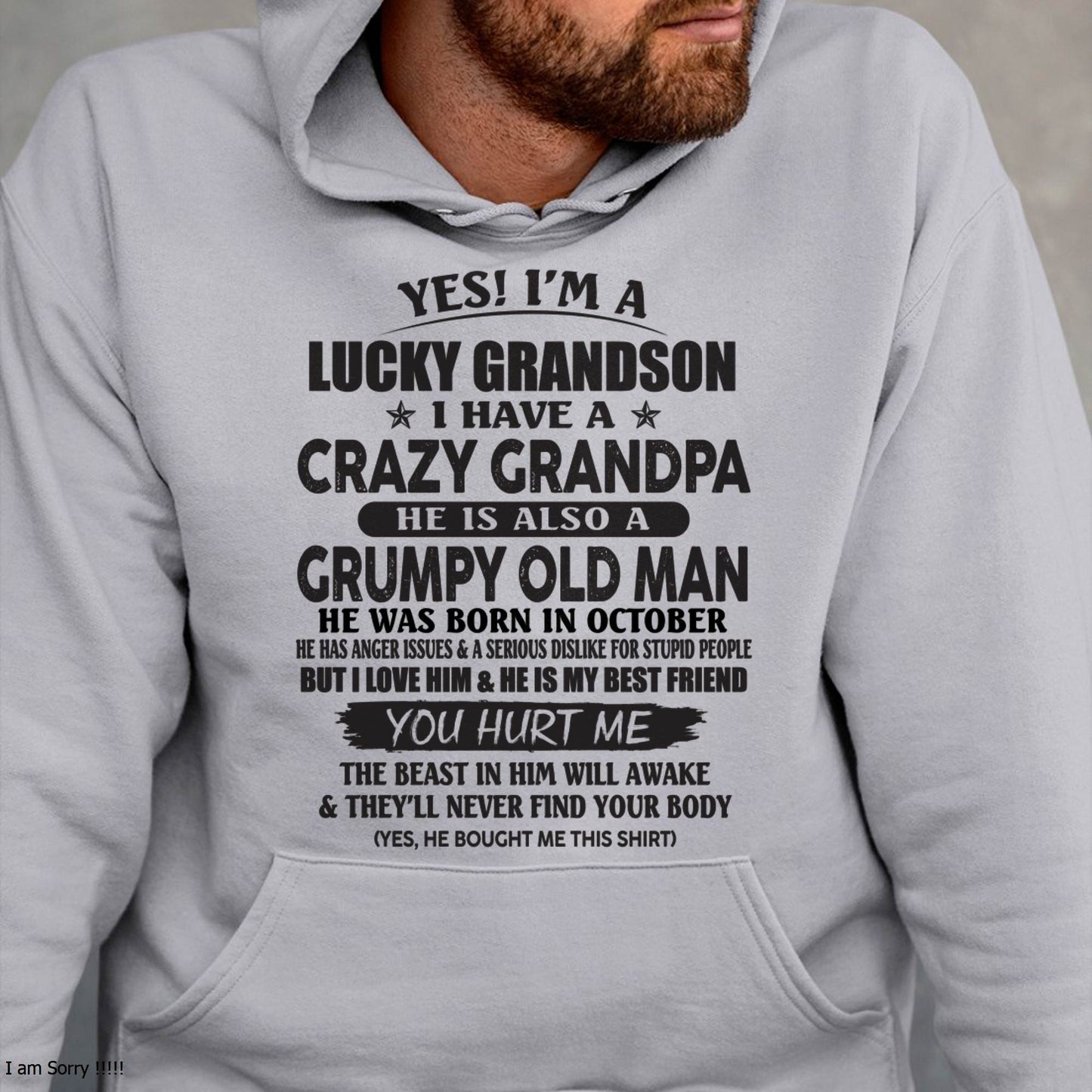 OCTOBER - LUCKY GRANDSON OF CRAZY GRANDPA -  PERFECT GIFT FROM GRANDPA - LUAN10 (SKU12-145-10)