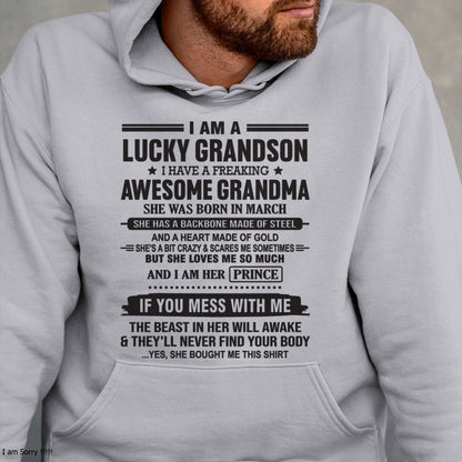 I Am A Lucky Grandson T-Shirt – Birthday Gift From March Grandma / Woman - LUAN03 (SKU11-29-03)