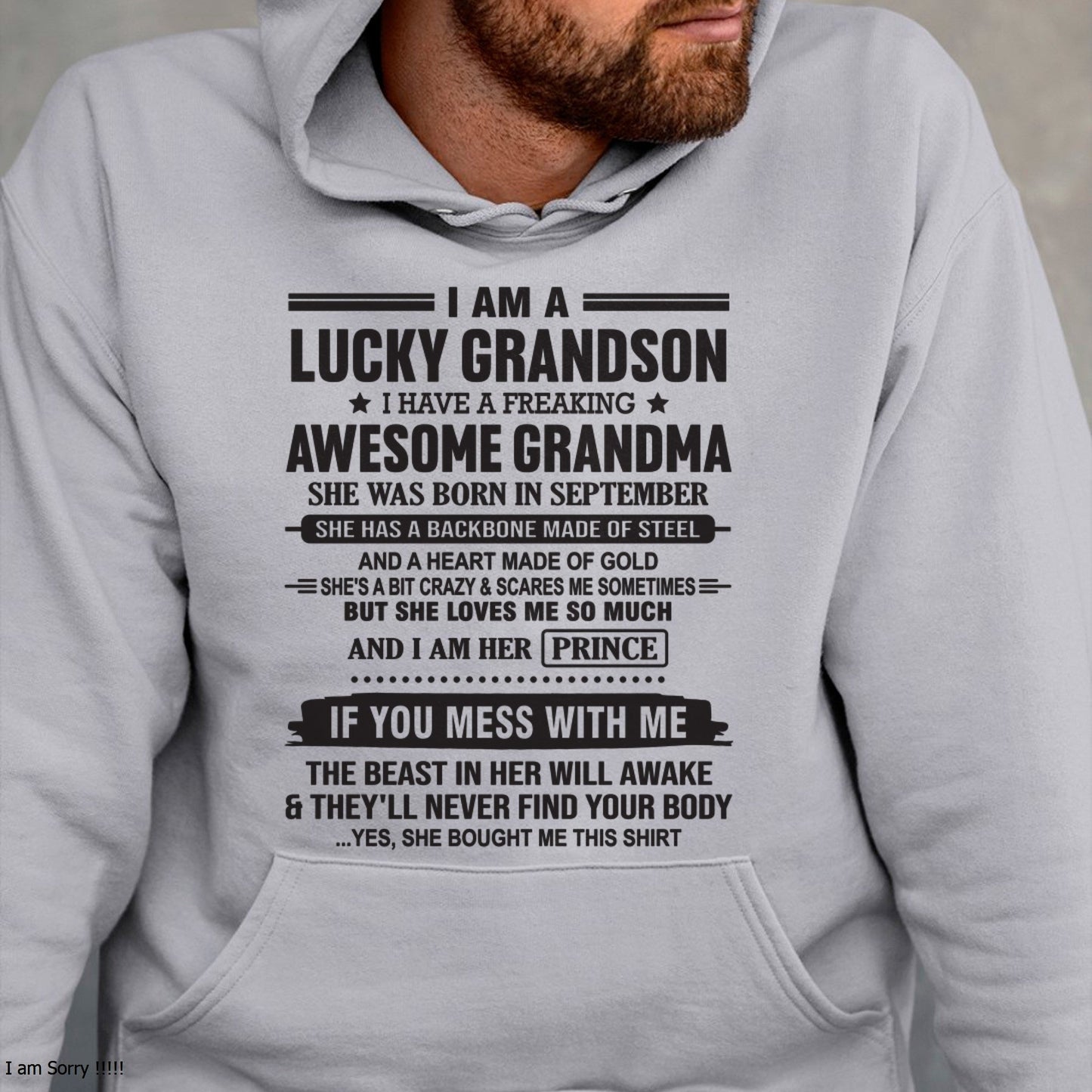 I Am A Lucky Grandson T-Shirt – Birthday Gift From September Grandma / Woman - luan09 (SKU11-29-09)