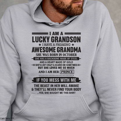 I Am A Lucky Grandson T-Shirt – Birthday Gift From October Grandma / Woman - luan10 (SKU11-29-10)