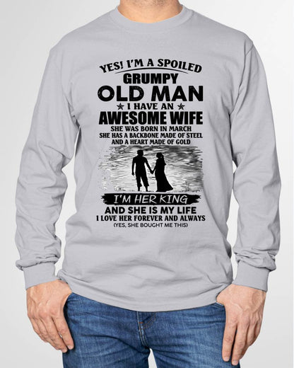 MARCH - SPOILED GRUMPY OLD MAN - AWESOME WIFE - BACKBONE OF STEEL & HEART OF GOLD - PERFECT GIFT FROM WIFE TO HUSBAND - LUAN03 (SKU2609-369-03)