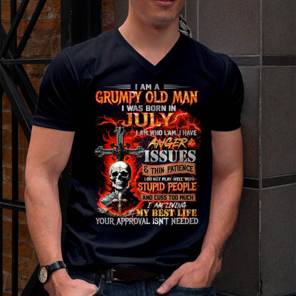 JULY - GRUMPY OLD MAN T-SHIRT - FUNNY SKULL ANGER ISSUES TEE - PERFECT GIFT FOR MEN LUAN07 (SKU12-319-07 MK60)
