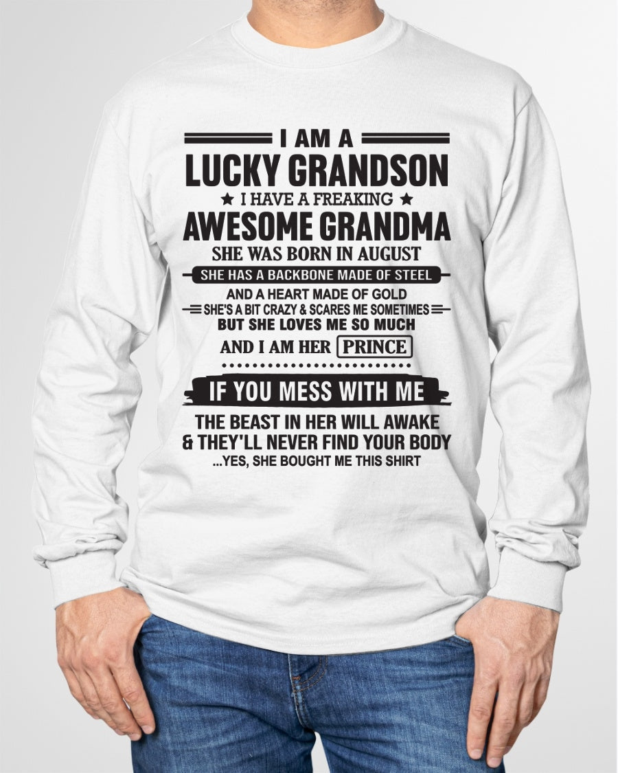 I Am A Lucky Grandson T-Shirt – Birthday Gift From August Grandma / Woman - luan08 (SKU11-29-08)