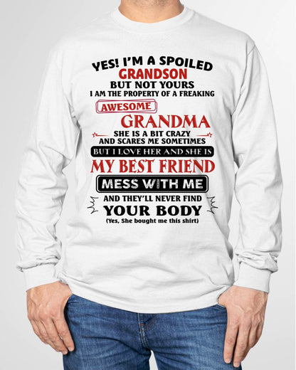 "YES! I'M A SPOILED GRANDSON OF AWESOME GRANDMA" – THE BEAUTIFUL T - SHIRT FROM GRANDMA – LUAN00 (SKU2606-392-00)