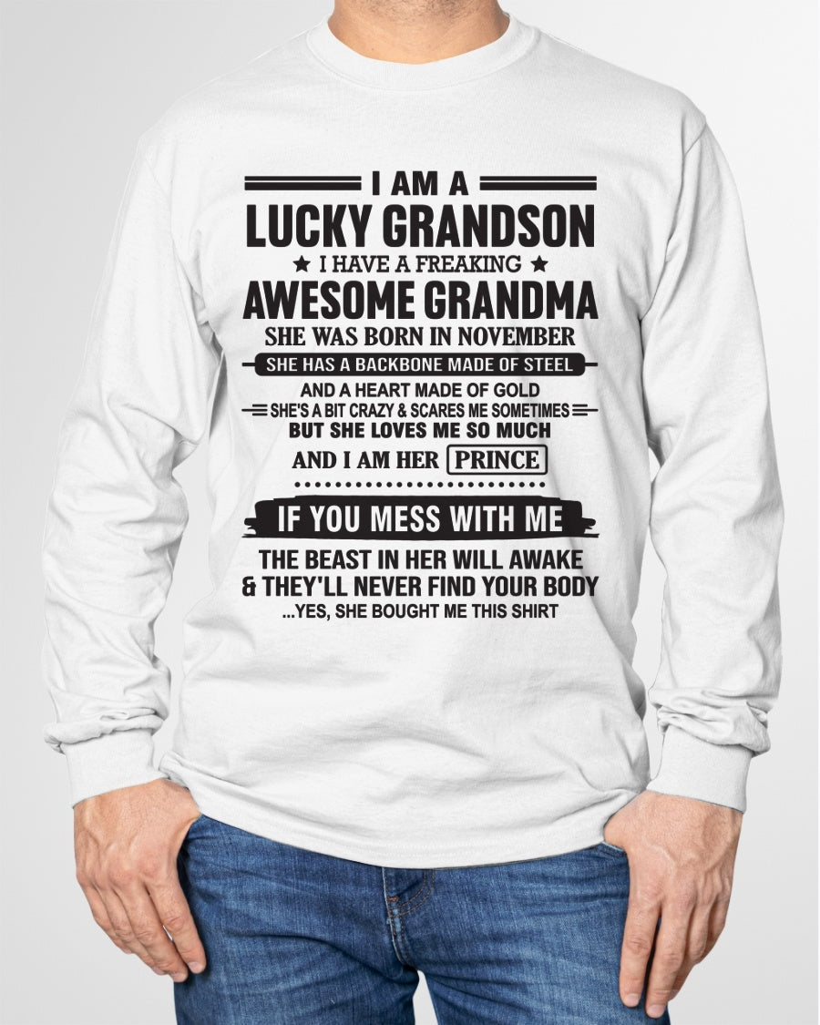I Am A Lucky Grandson T-Shirt – Birthday Gift From November Grandma / Woman - luan11 (SKU11-29-11)