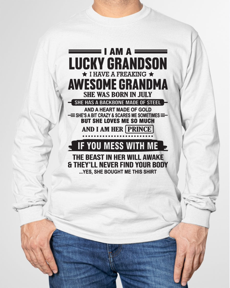 I Am A Lucky Grandson T-Shirt – Birthday Gift From July Grandma / Woman - luan07 (SKU11-29-07)