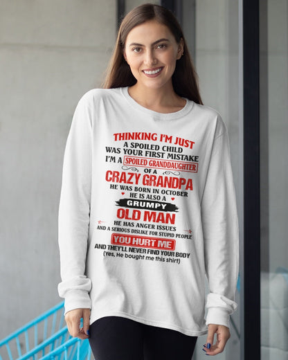 Spoiled Granddaughter of a Crazy Grandpa Shirt – Birthday Gift from October Grandpa / Man - luan10 (SKU12-200-10)