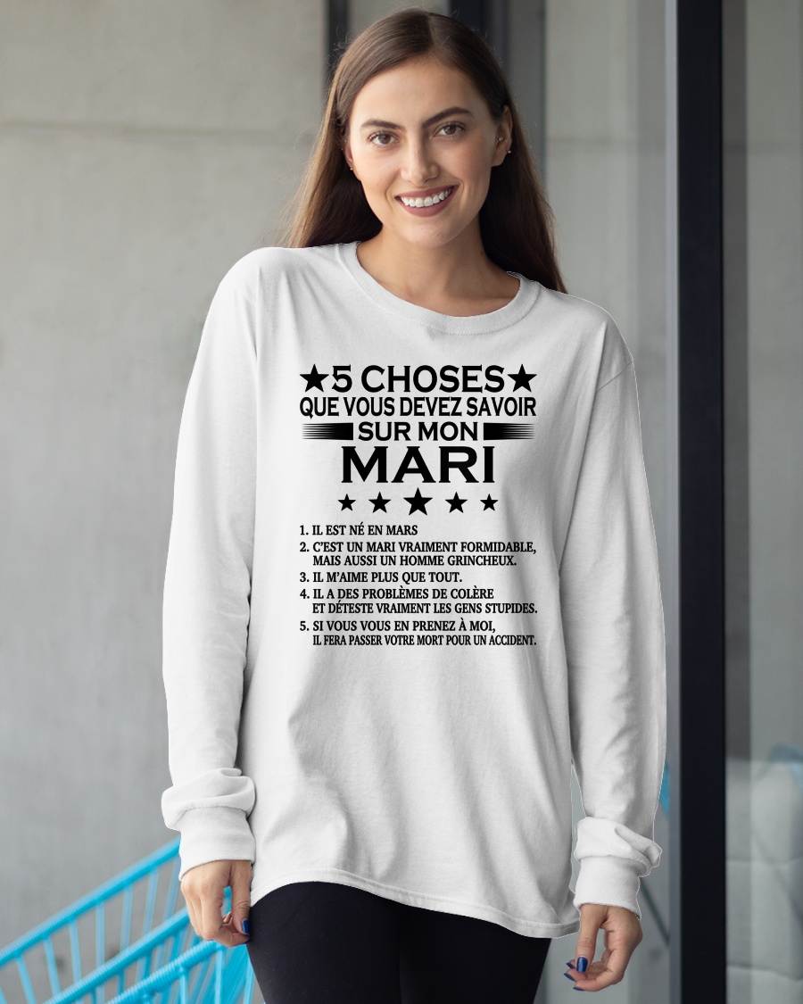 MARS - 5 CHOSES QUE VOUS DEVEZ SAVOIR SUR MON MARI - T-SHIRT CADEAU DU MARI - FR/LUAN03 (SKU2605-257-03)