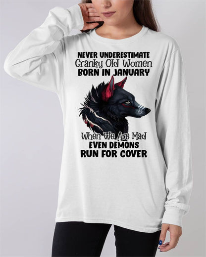 Never Underestimate Cranky Old Women Born In January – Birthday T-Shirt for Women - LUAN01 (SKU2603-45-01)