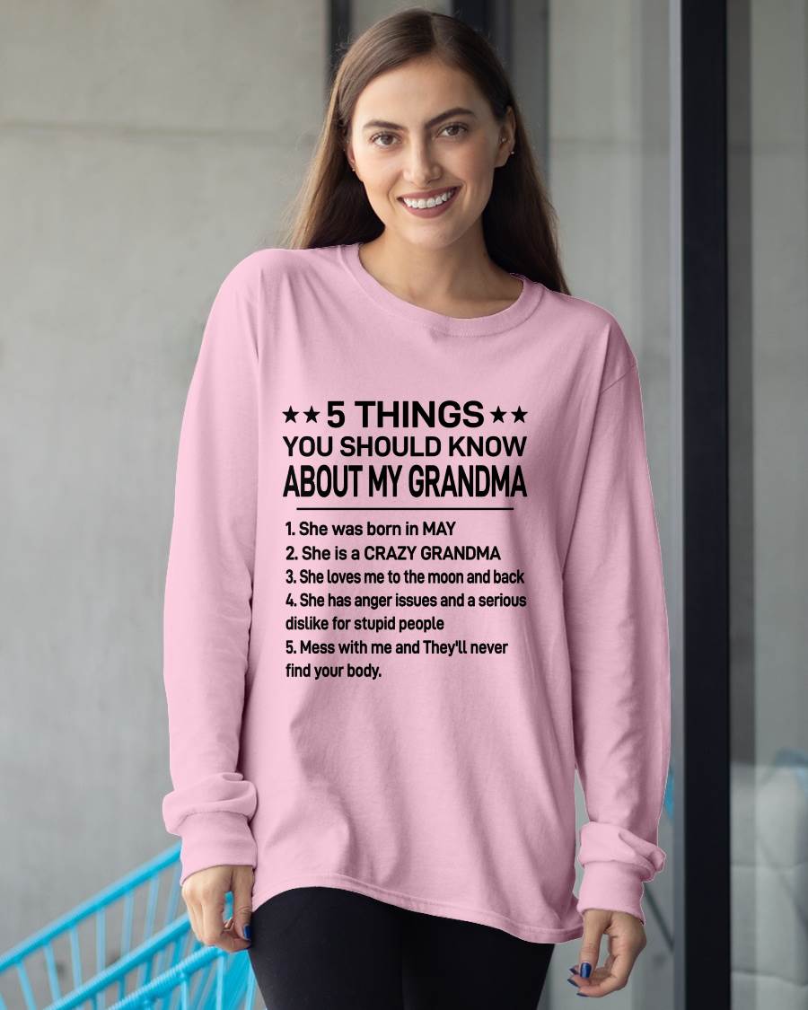 MAY - 5 THINGS YOU SHOULD KNOW ABOUT MY GRANDMA - CRAZY GRANDMA - LOVES ME TO THE MOON & BACK - PERFECT GIFT FROM GRANDMA - LUAN05 (SKU2610-171-05)