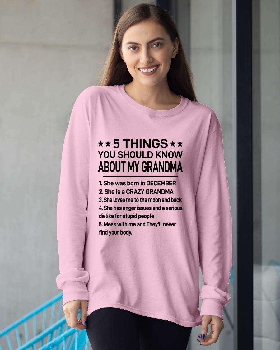 DECEMBER - 5 THINGS YOU SHOULD KNOW ABOUT MY GRANDMA - CRAZY GRANDMA - LOVES ME TO THE MOON & BACK - PERFECT GIFT FROM GRANDMA - LUAN12 (SKU2610-171-12)