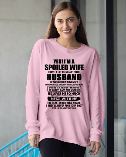 NOVEMBER - SPOILED WIFE - FREAKING AWESOME HUSBAND - SWEETHEART & WARRIOR - PERFECT GIFT FROM HUSBAND TO WIFE - LUAN11 (SKU2608-503-11)