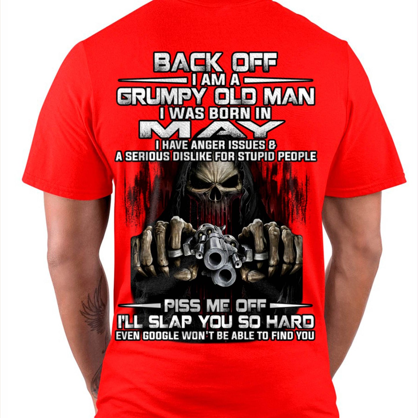 May - Grumpy Old Man T-Shirt – Funny Skull Gun Graphic Tee for Men - LUAN05 (SKU09-109-05)