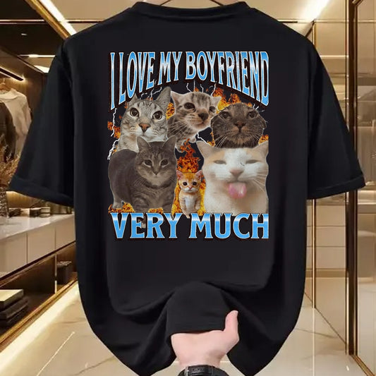 Cat Love Shirt, Funny Cat Lover Gift UnisexT-Shirt/Hoodie/Sweatshirt HLT00 - My Boyfriend Funny Cat Meme Bootleg Graphic T-Shirt, Men, Black, 3X-Large