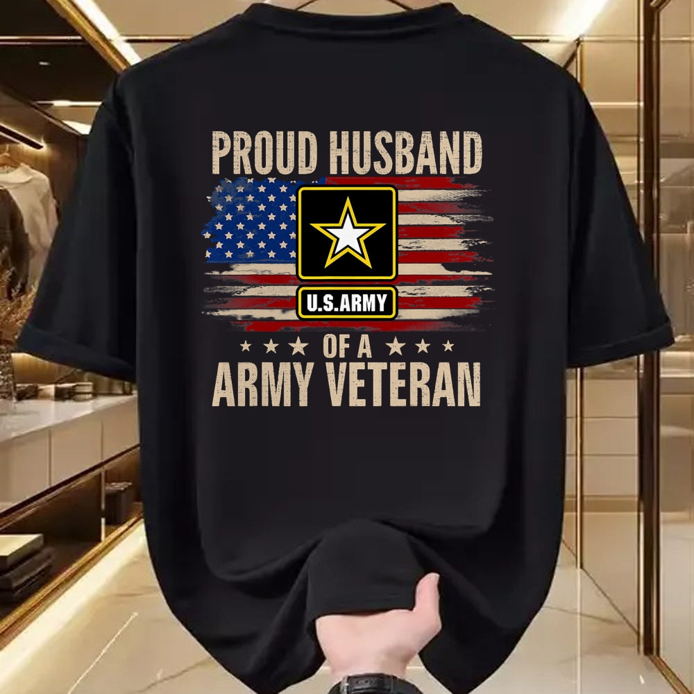 Best Husband Shirt, Wife and Husband Unisex T-Shirt/Hoodie/Sweatshirt HLT00 - Vintage Proud Husband Of A Army Veteran With American Flag T-Shirt