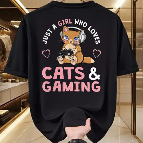 Cat Love Shirt, Funny Cat Lover Gift UnisexT-Shirt/Hoodie/Sweatshirt HLT00 - Just A Girl Who Loves Cats and Gaming Cute Gamer Cat T-Shirt, Men, Black, 3X-Large