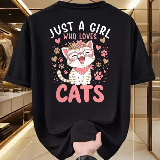 Cat Love Shirt, Funny Cat Lover Gift UnisexT-Shirt/Hoodie/Sweatshirt HLT00 - Just A Girl Who Loves Cats Cute Floral Animals Lover T-Shirt (1)