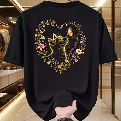Cat Love Shirt, Funny Cat Lover Gift UnisexT-Shirt/Hoodie/Sweatshirt HLT00 - Butterfly Cat Floral Heart Cute Magical Art Aesthetic Design T-Shirt