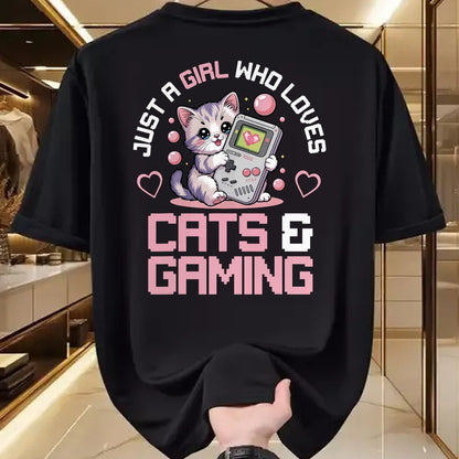 Cat Love Shirt, Funny Cat Lover Gift UnisexT-Shirt/Hoodie/Sweatshirt HLT00 - Just A Girl Who Loves Cats and Gaming Cute Gamer Cat T-Shirt