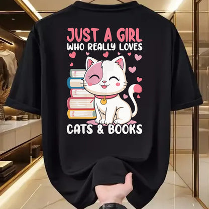 Cat Love Shirt, Funny Cat Lover Gift UnisexT-Shirt/Hoodie/Sweatshirt HLT00 - Girl Who Loves Cats and Books Cute T-Shirt