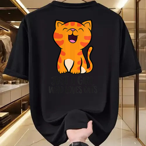 Cat Love Shirt, Funny Cat Lover Gift UnisexT-Shirt/Hoodie/Sweatshirt HLT00 - Womens Just a Girl Who Loves Cats Kitten V-Neck T-Shirt (1)